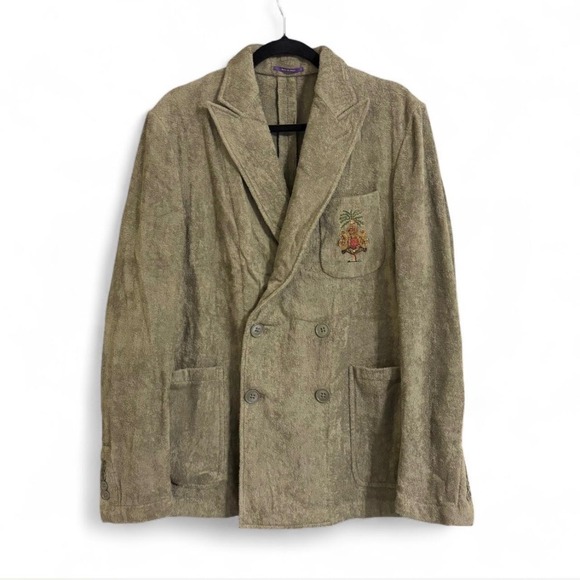 Ralph Lauren Purple Label Hadley Handtailor Terry Double Breast Blazer Crest 40